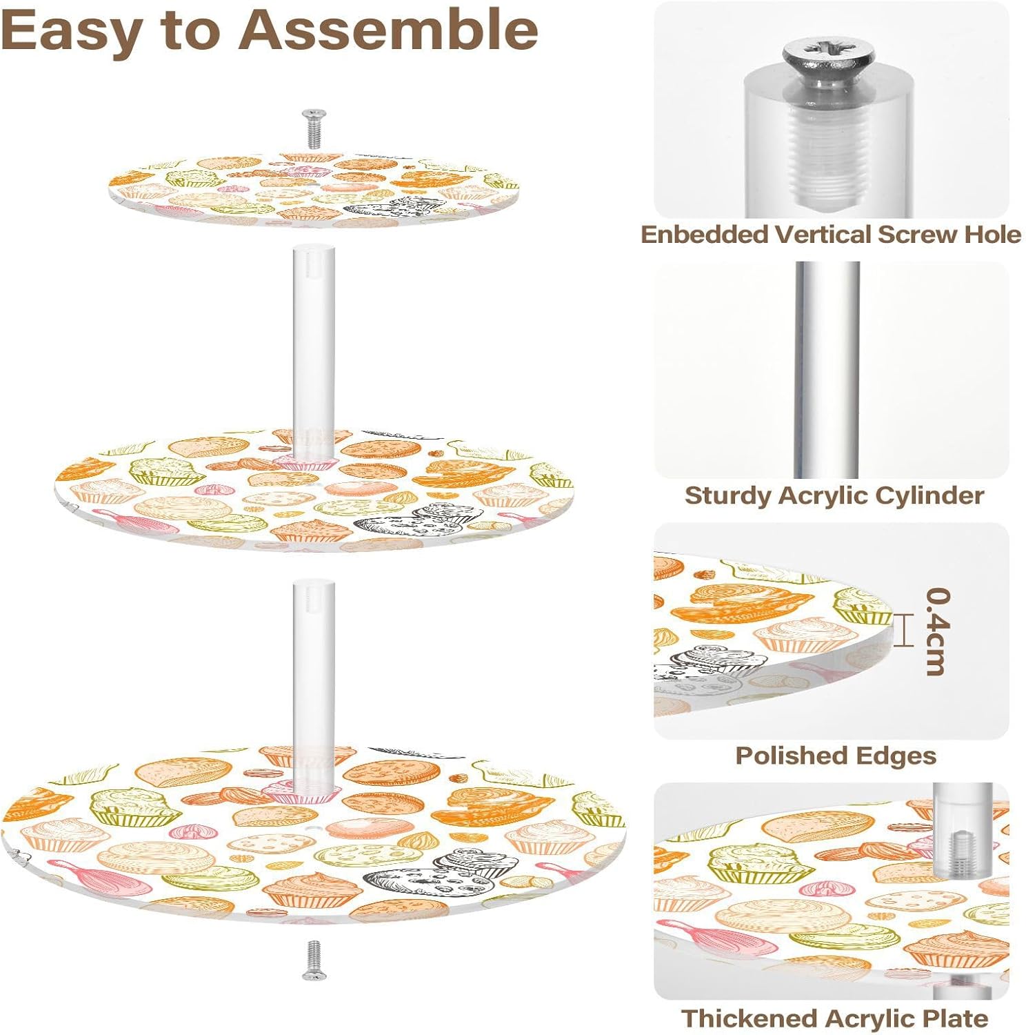 Bread Cake 3 Tier Acrylic Cupcake Stand, Cupcake Stand for 34 Cupcakes for Weddings, Christmas,Holidays,Parties,Birthday,Printed Cupcake Tower 23300091