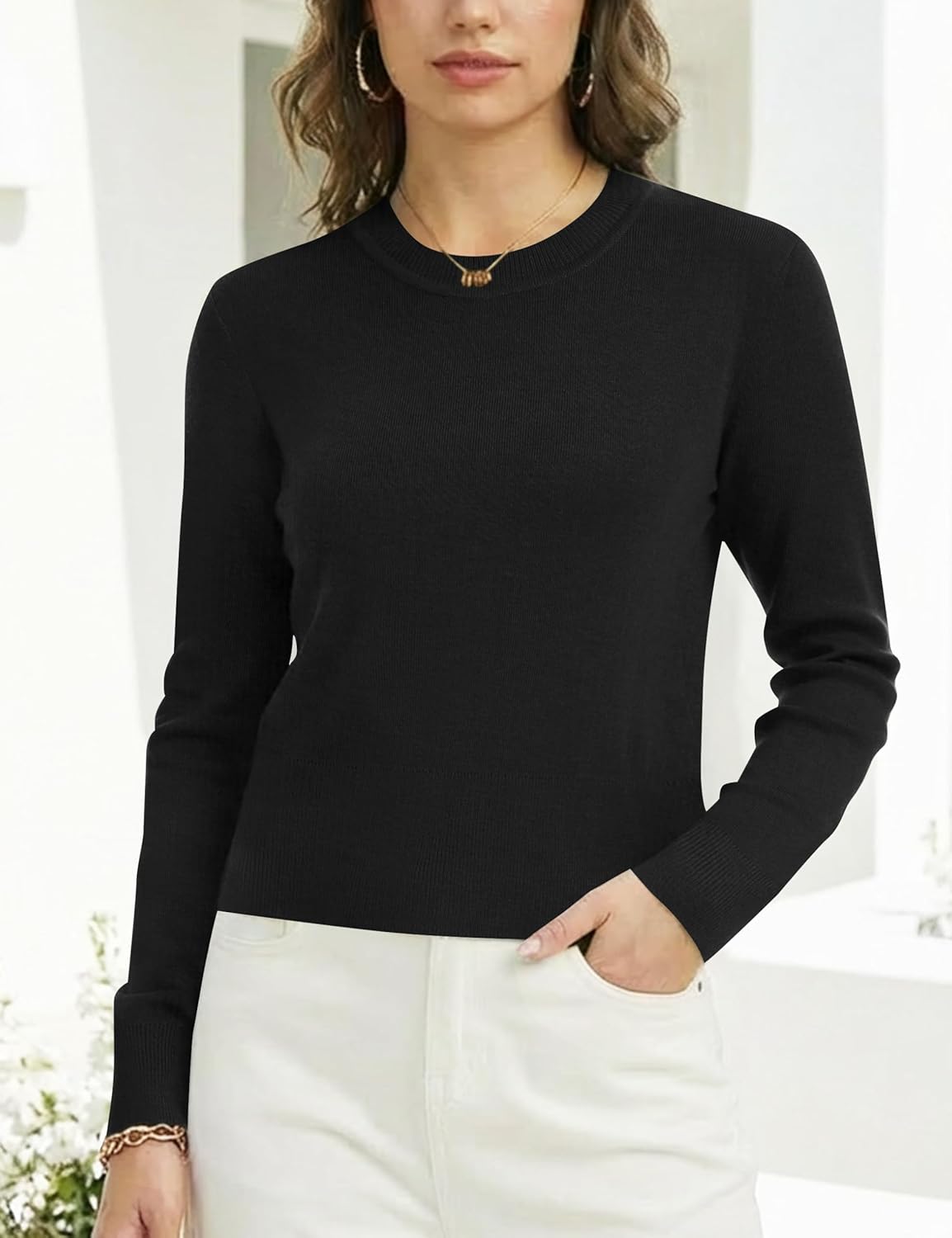 LaGracia Long Sleeve Crop Tops for Women Wool Blend Crew Neck Pullover Knit Sweaters Buiness Casual Outfits 2026 - Image 3