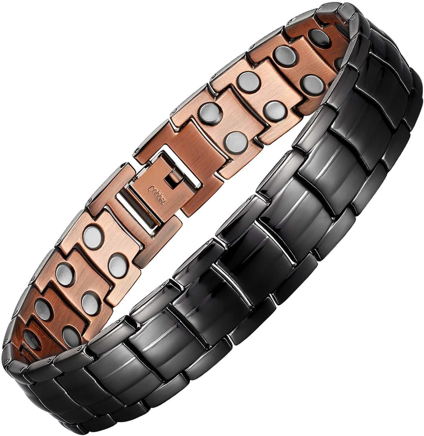 MagEnergy Mens Copper Magnetic Bracelets, 99.9% Pure Copper Bracelet with Double-Row Strength Magnets, Adjustable Jewelry with Sizing Tool