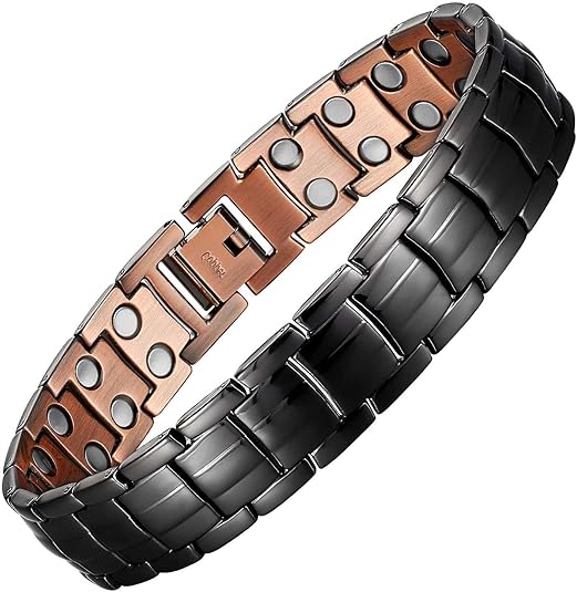 MagEnergy Mens Copper Magnetic Bracelets, 99.9% Pure Copper Bracelet with Double-Row Strength Magnets, Adjustable Jewelry with Sizing Tool