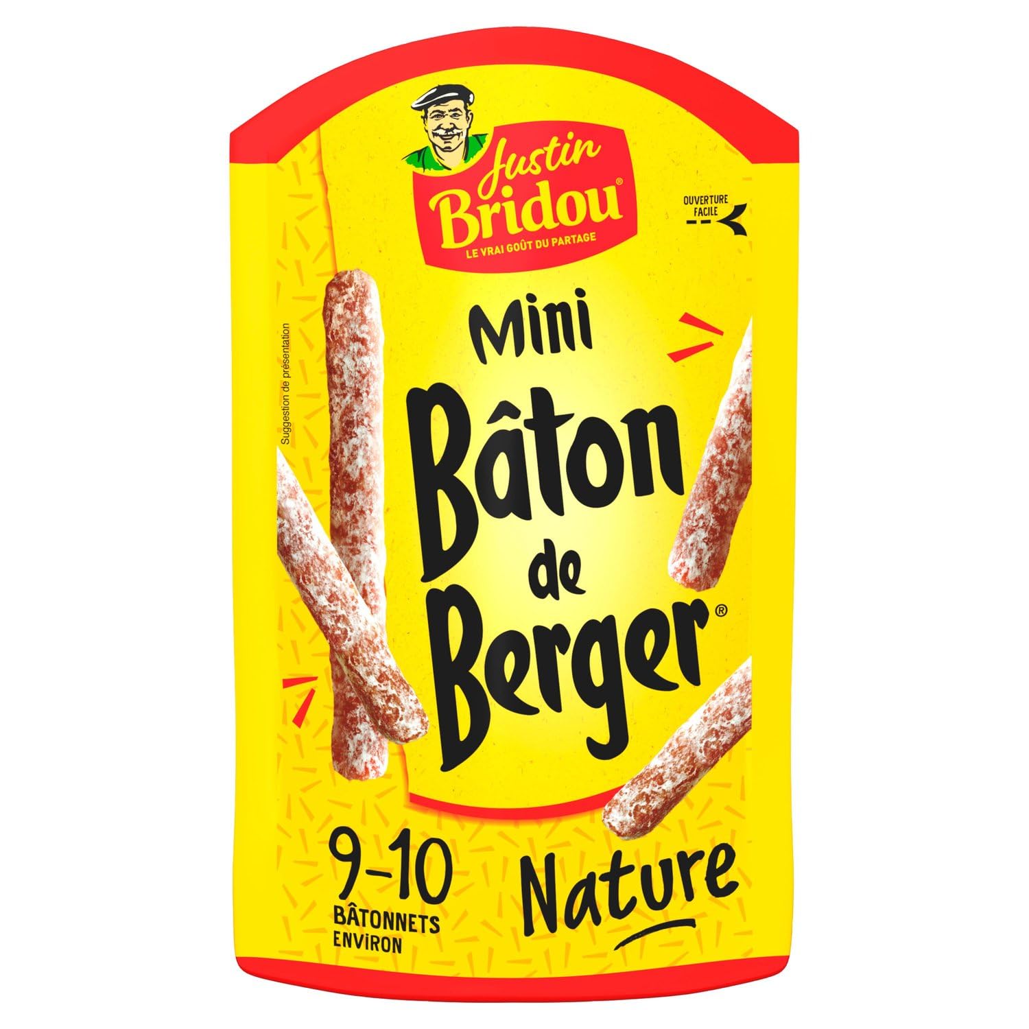 JUSTIN BRIDOU - Mini Saucissons Bâton de Berger - Sans Colorant · Saucisson Sec Pur Porc Supérieur · Mini Bâtonnets Nature · Fabriqué en France - le sachet de 100g - Le Lot De 4