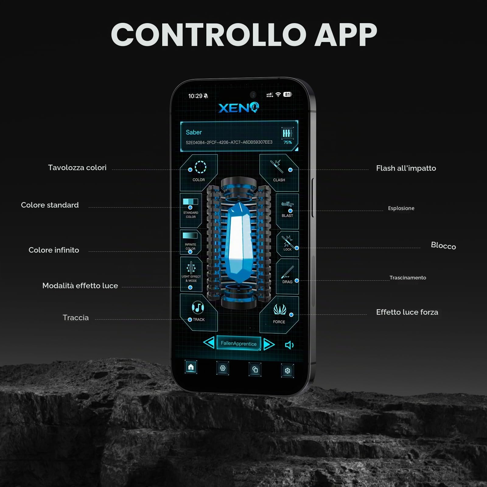 AthlChamp Sciabola da duello Pesante Controllo Tramite App, per Adulti, con Impugnatura in Metallo Pesante e Lama Spessa, 16 Effetti sonori e Cambio Colore Infinito (RGB-OBW)