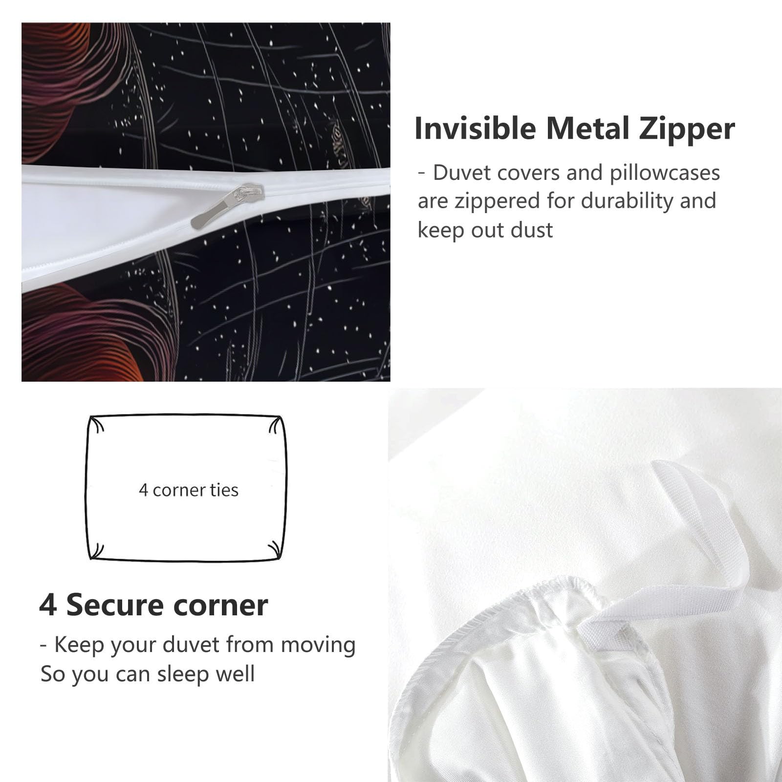 Genérico Juego de Funda Nórdica 150 x 220 cm Reversible Sistema Solar de Fantasía Estrellas Espirales 3 Piezas, Negro Tinta Suave y Transpirable Funda Nórdica, para Niños, Jóvenes y Adultos