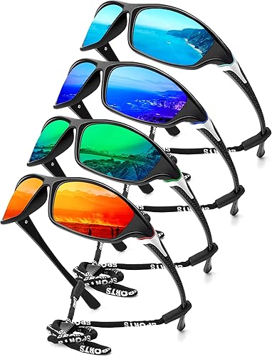 Miniatura 24 de KALIYADI 4 Pack Polarized Sunglasses-Men Sports Sun-glasses: Mens Sunglasses UV Protection for Fishing Driving Cycling A01-negro/negro/negro