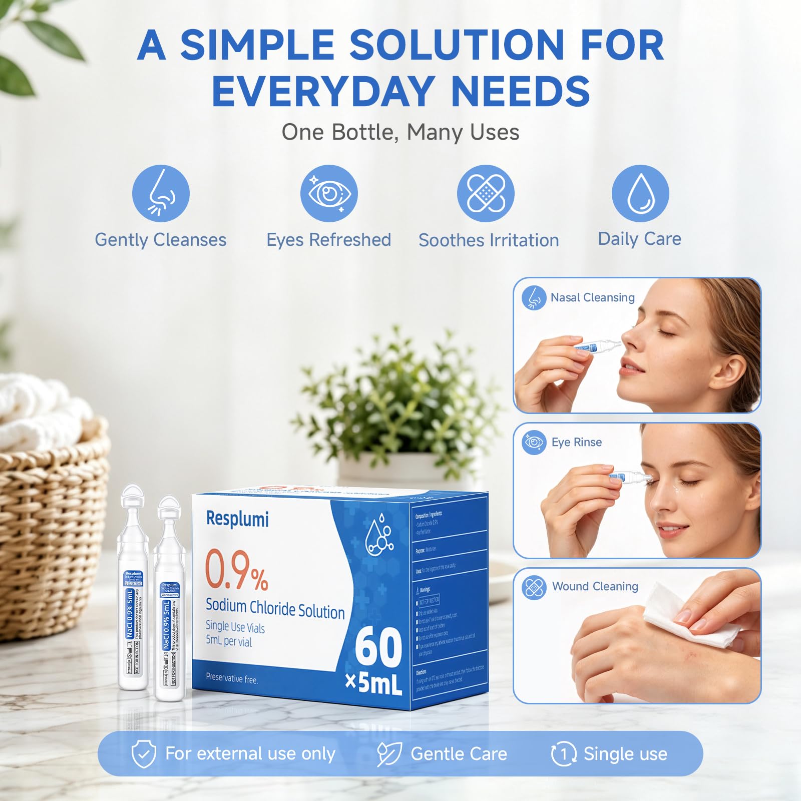 0.9% Sodium Chloride Solution – Normal Saline Solution for Nasal Rinse & General Cleansing, Sterile Preservative-Free, 60 x 5mL Single-Use Vials (300mL / 10.14 fl oz) — Amazon image 5