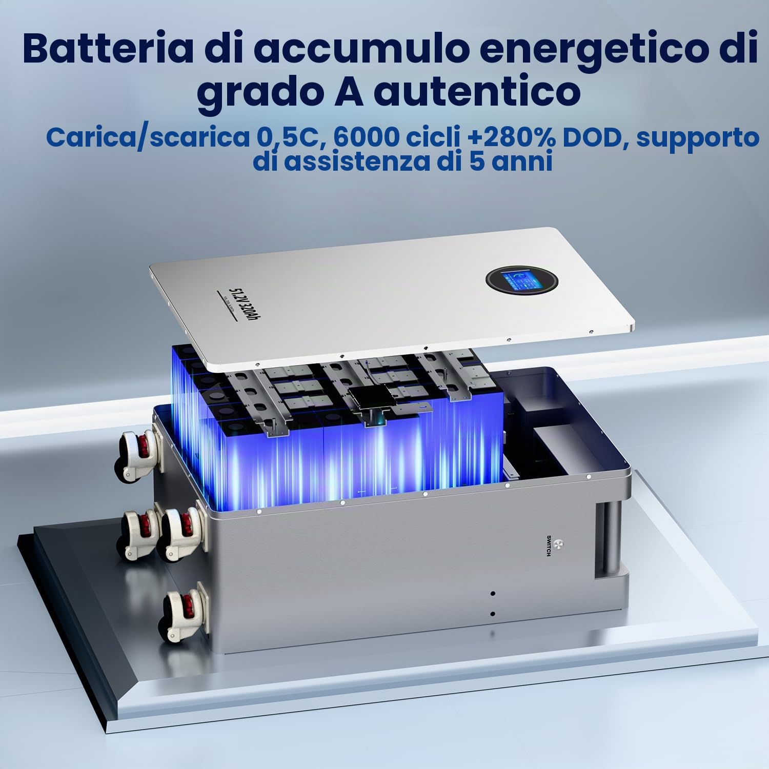 Batteria LiFePO4 da 48 V, 320 Ah, 8000 cicli, 51,2 V, batteria al litio Deep Cycle MAX 16,38 KWh, integrato 200 A-BMS con accumulatore di energia ad alte prestazioni, fusibili, schermo LCD