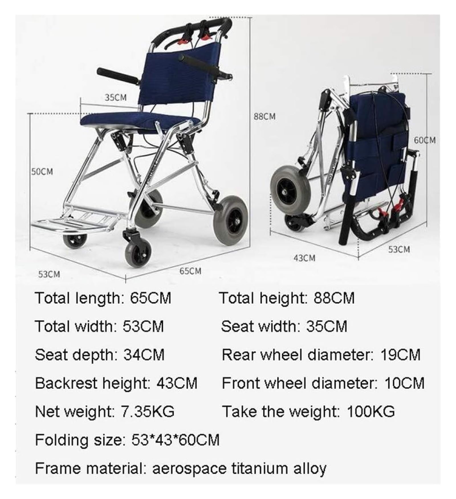 Sillas de Ruedas Silla de Ruedas Manual Ligera Plegable Portátil Pequeña Silla de Ruedas de Viaje de Aleación de Aluminio