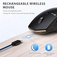 Vista 6 de iClever Mouse inalámbrico con Bluetooth o receptor USB, 5 ratones ajustables de 2400 DPI recargables para computadora, mouse inalámbrico