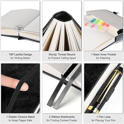 Miniatura 2 de Cuaderno de rayas universitarias, diario grande de cuero de tapa dura A4, diario de escritura de 312 páginas numeradas, papel de 3.53 ozm, cuaderno