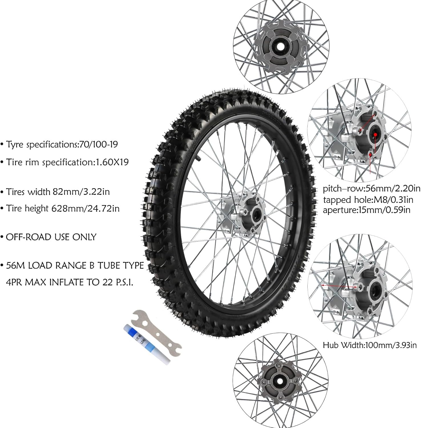70/100-19 90/100-16 Dirt Bike Wheel Tire and Rim Front & Rear 15mm Bearing, Disc Brake Rotors for KLX125 KX85 TTR125 YZ85 YZ80 RM80 Dirt Pro Pit Bike Trail Tao Tao BD17 Off-Road 110cc-250cc