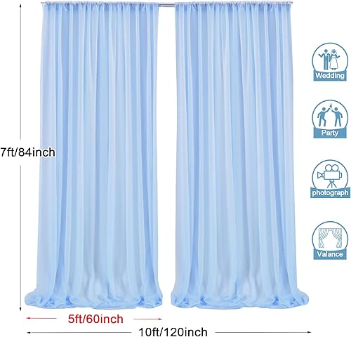 Miniatura 3 de PARTISKY Cortinas de fondo de gasa azul de 10 x 7 pies, cortinas de fotos de tela transparente sin arrugas para boda, ceremonia, arco, cumpleaños,
