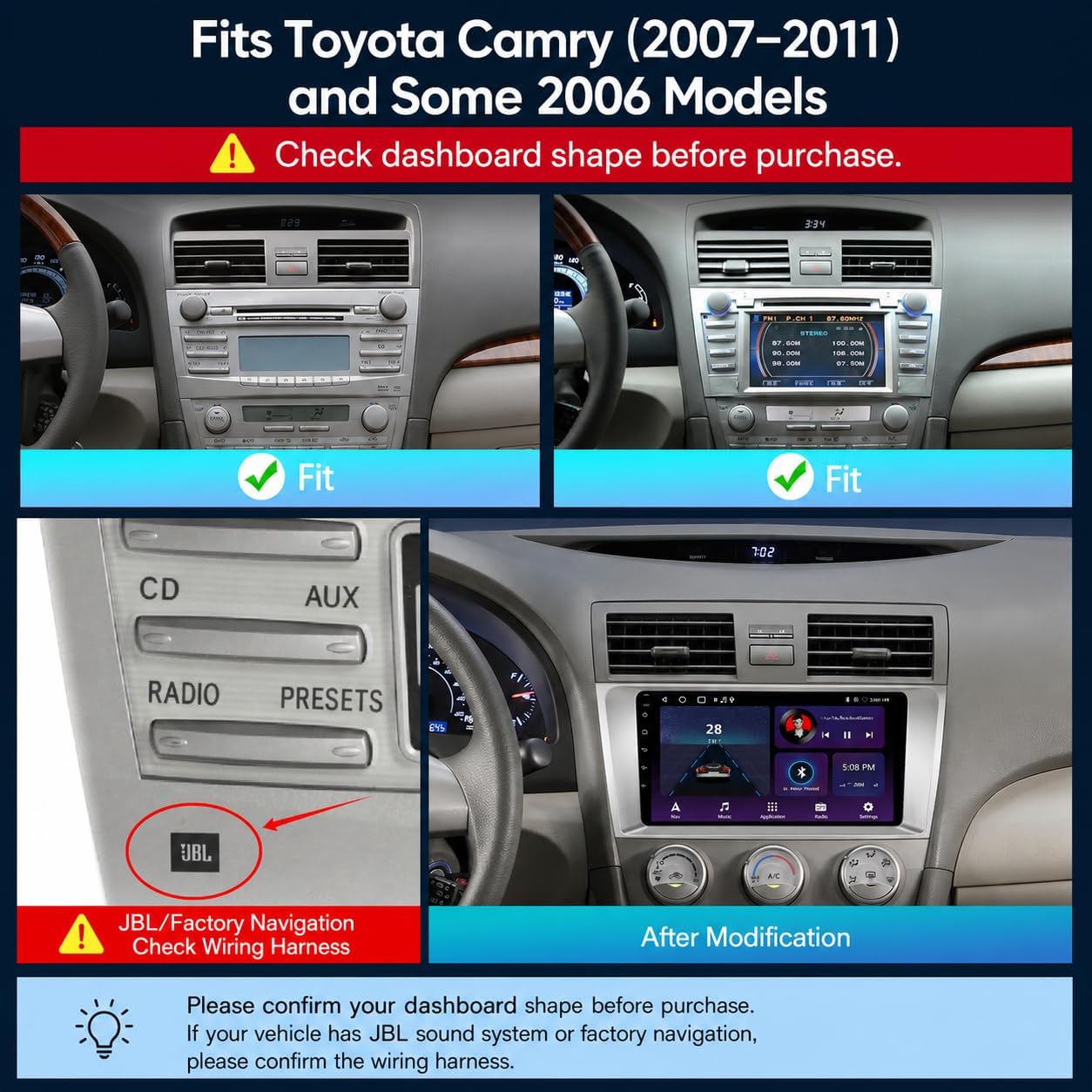 64GB Car Stereo Radio for Toyota Camry 2007 2008 2009 2010 2011, 9 Inch Android Touchscreen Head Unit with Wireless CarPlay & Android Auto, Bluetooth 5.0, GPS, FM/RDS, SWC, DSP, 1080P Backup Camera