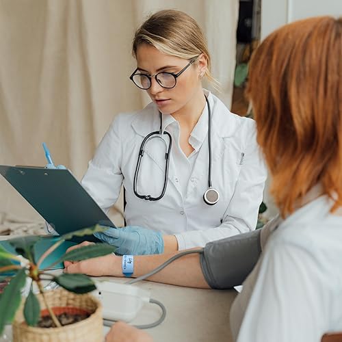 Miniatura 7 de 100 pulseras de vinilo para identificación de hospital, pulsera médica ajustable impermeable, pulsera desechable para hospital (color azul)