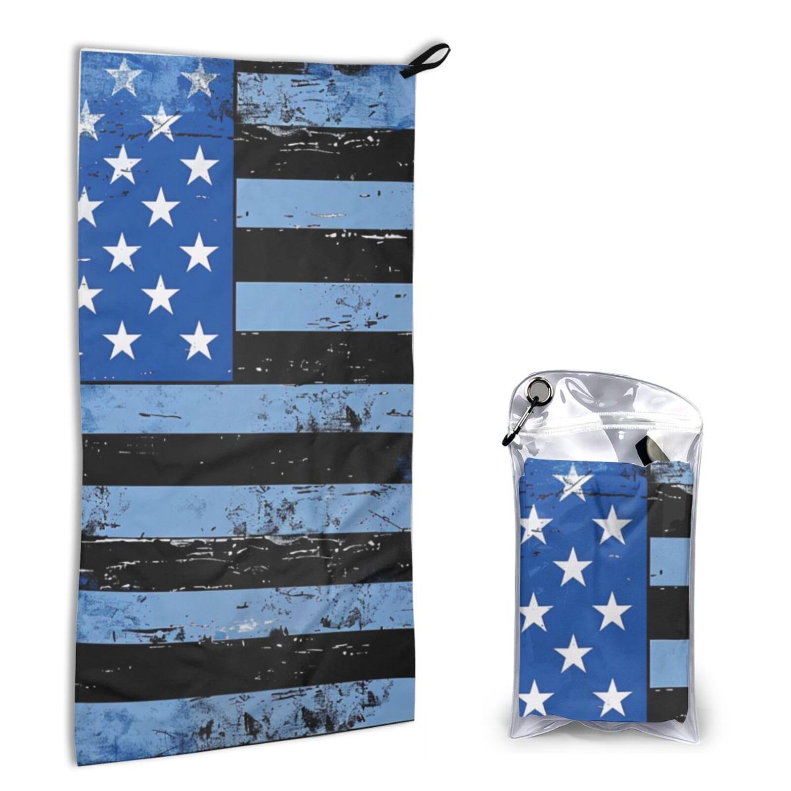 BWWHCCTI Quick Dry Hand Towel With Bag - Retro Blue Thin Line Usa Flag Printed Super Absorbent Face Cloth Microfiber Travel Sports Towels 40x80cm