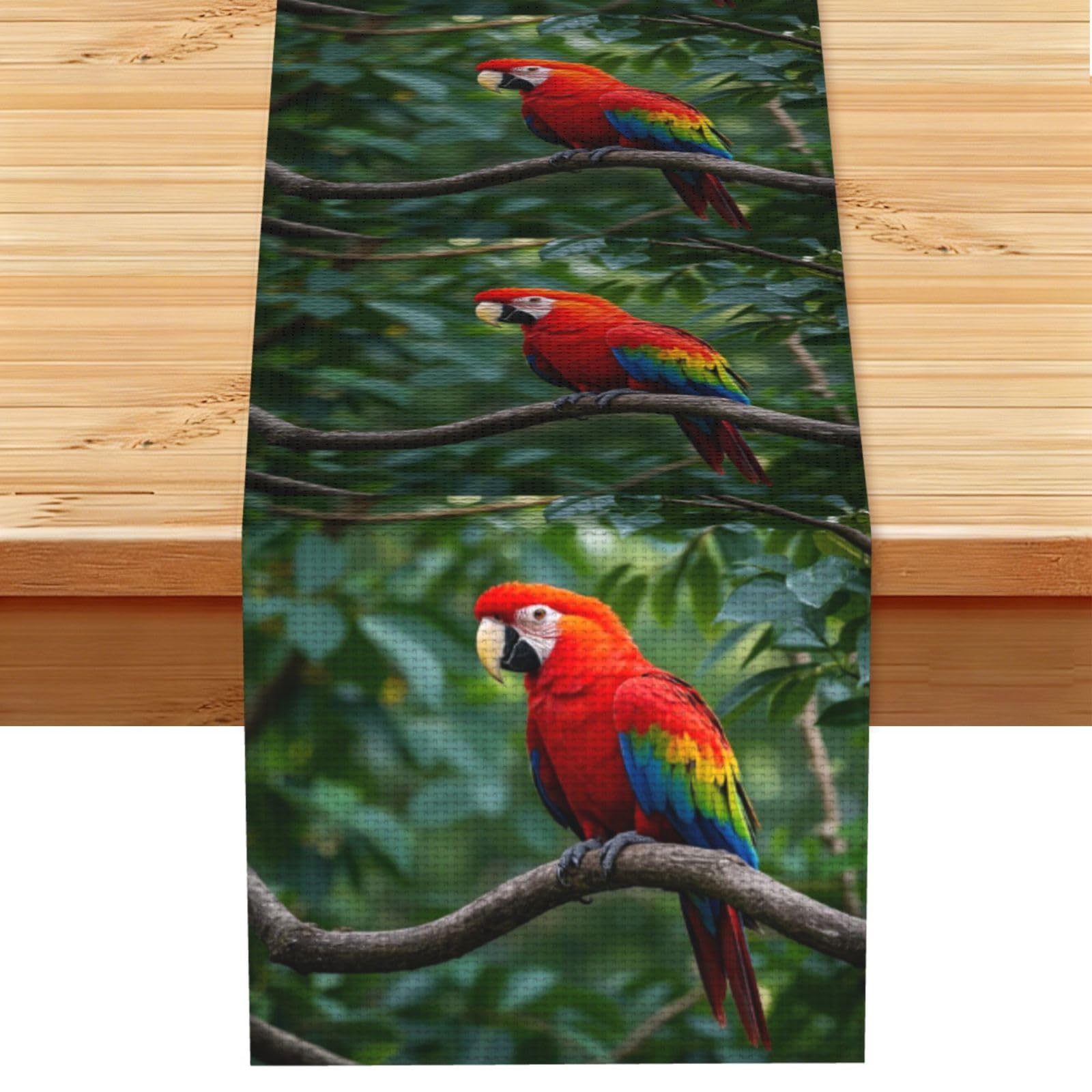 Scarlet Macaw Table Runner 13 x 72 Inches Long, Cotton Linen Table Runners for Kitchen Dining Table Decoration - Washable Tablecloth Modern Tablerunner for Home Party Decor