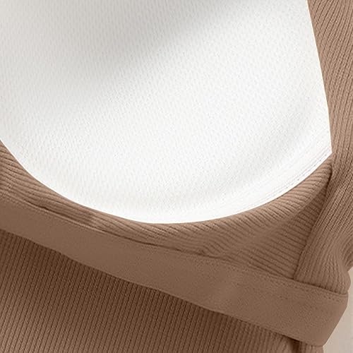 Miniatura 7 de Camisetas sin mangas de algodón acanalado para mujer, brasier integrado, sin mangas, cuello redondo, ajustada, capa base de verano, camisetas