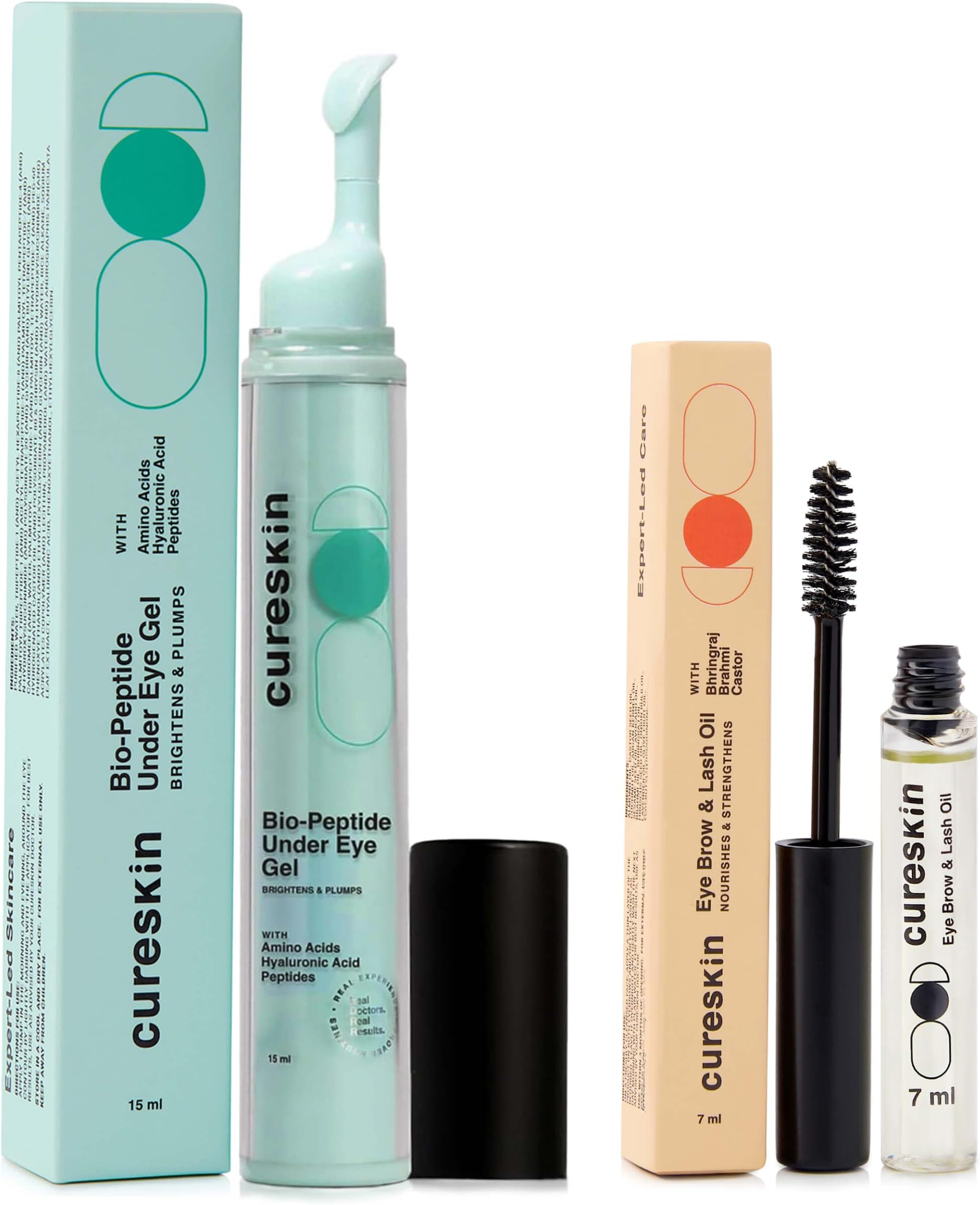 Cureskin Eye Care Combo | Eye Brow & Lash Oil | Bio-Peptide Under Eye Gel to Reduce Dark Circles | Eyelash Growth Serum | Under Eye Cream for Dark Circles for Women and Men