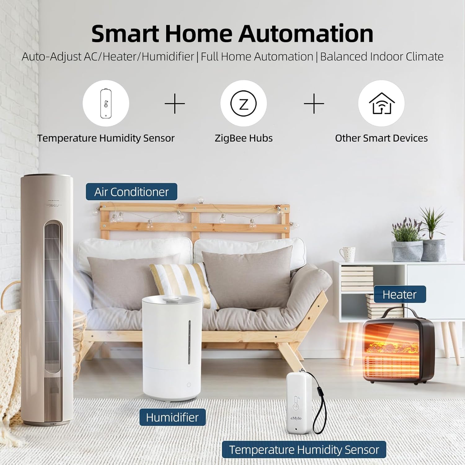 eMylo Zigbee Temperature Humidity Sensor-3 Pack, IP65 Indoor Outdoor Thermometer Hygrometer, Hub Required, APP Remote Monitoring&Home Automation, Compatible with Echo Devices with Zigbee Hub Built-in