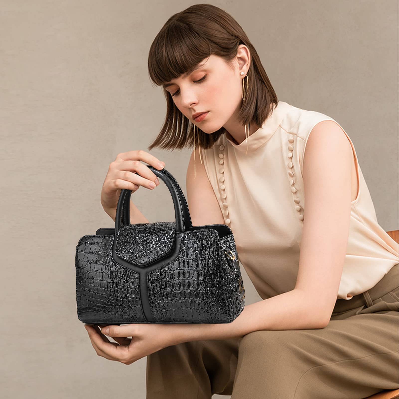 NICOLE & DORIS Sac à Main Femme Crocodile Sac Bandoulière PU Cuir Sac D'épaule Imperméable Sacs à Main Portés Epaule Elegant Sac Rétro Vintage