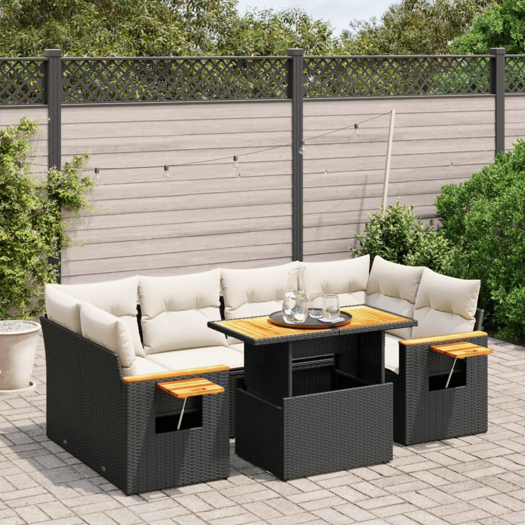 Makastle Salon de Jardin Modulable 7 pcs Résine Tressée Noir