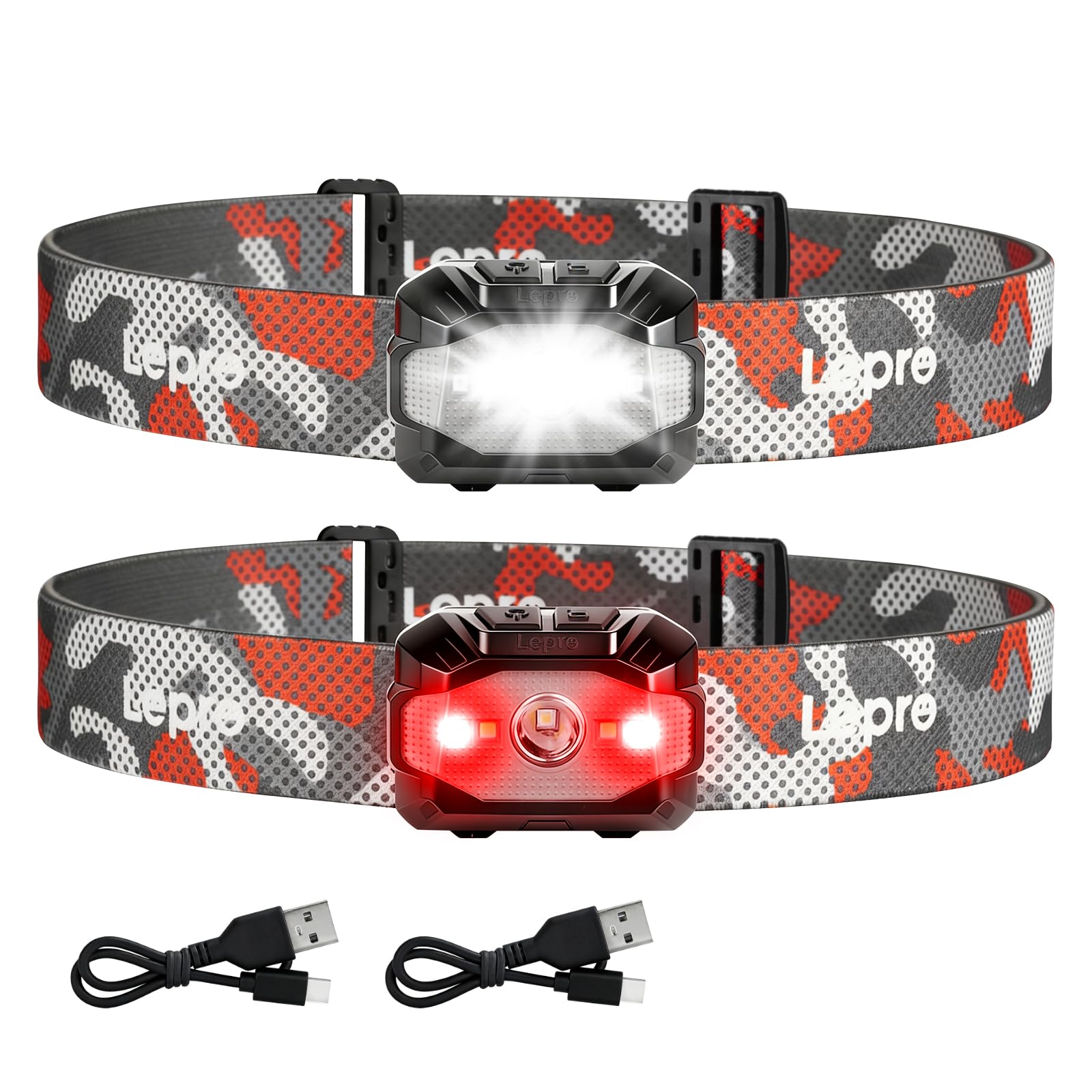 Lepro Stirnlampe LED Wiederaufladbar, 300lm, Batteriebetrieben Stirnlampen, Ideal für Camping&Joggen