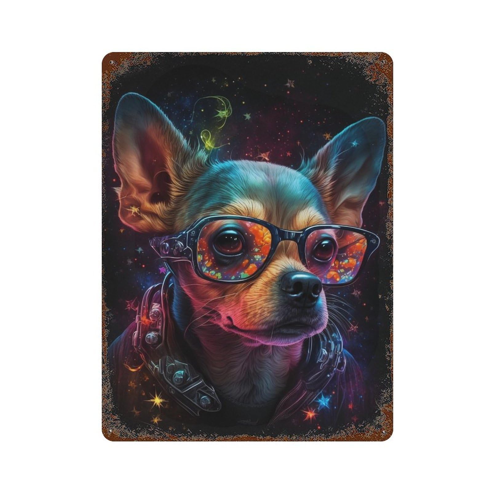 Cosmic Dog Goggles Decorative Tin Sign 15.7"x11.8", Vintage Wall Decor for Garage, Pub Or Kitchen