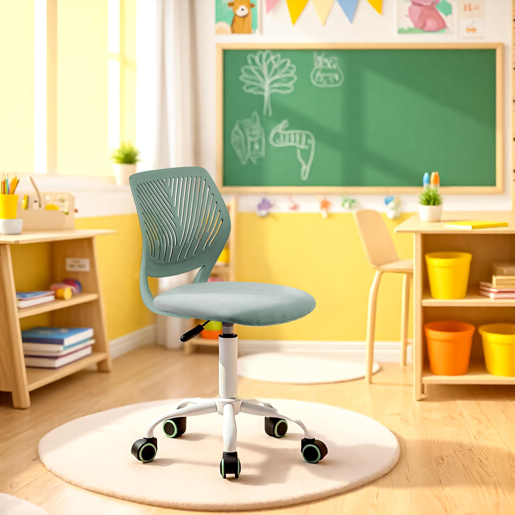 HOMYLIN Chaise de Salle de Classe Pivotante Réglable en Hauteur, Tabouret de Bureau Ergonomique sans Accoudoirs avec Roulettes