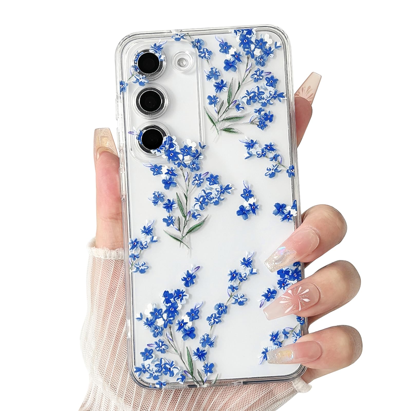 NITITOP Compatible with Samsung Galaxy S23 Case Clear Cute Flowers Floral Leaves for Women Girls Soft TPU Durable Full Camera Lens Shockproof