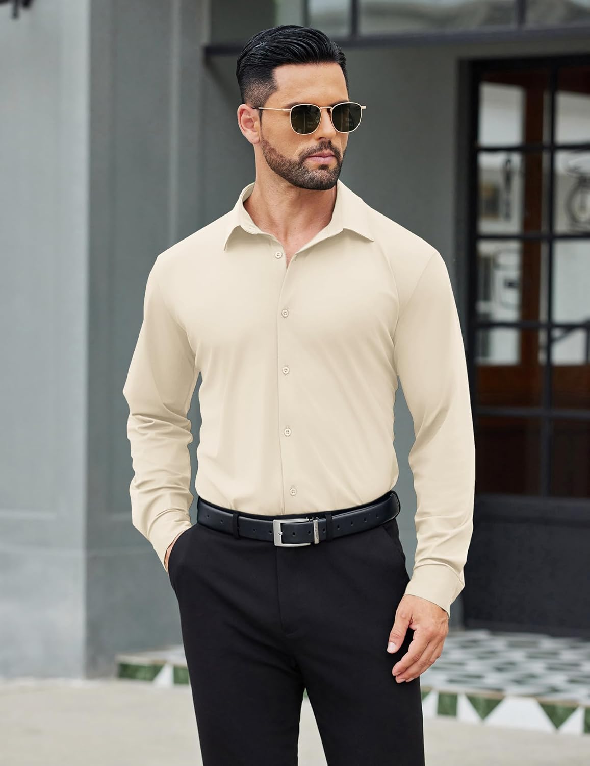 COOFANDY Mens Stretch Dress Shirts Muscle Fit Wrinkle Free Long Sleeve Button Down Shirt Business Casual Shirts - Image 3