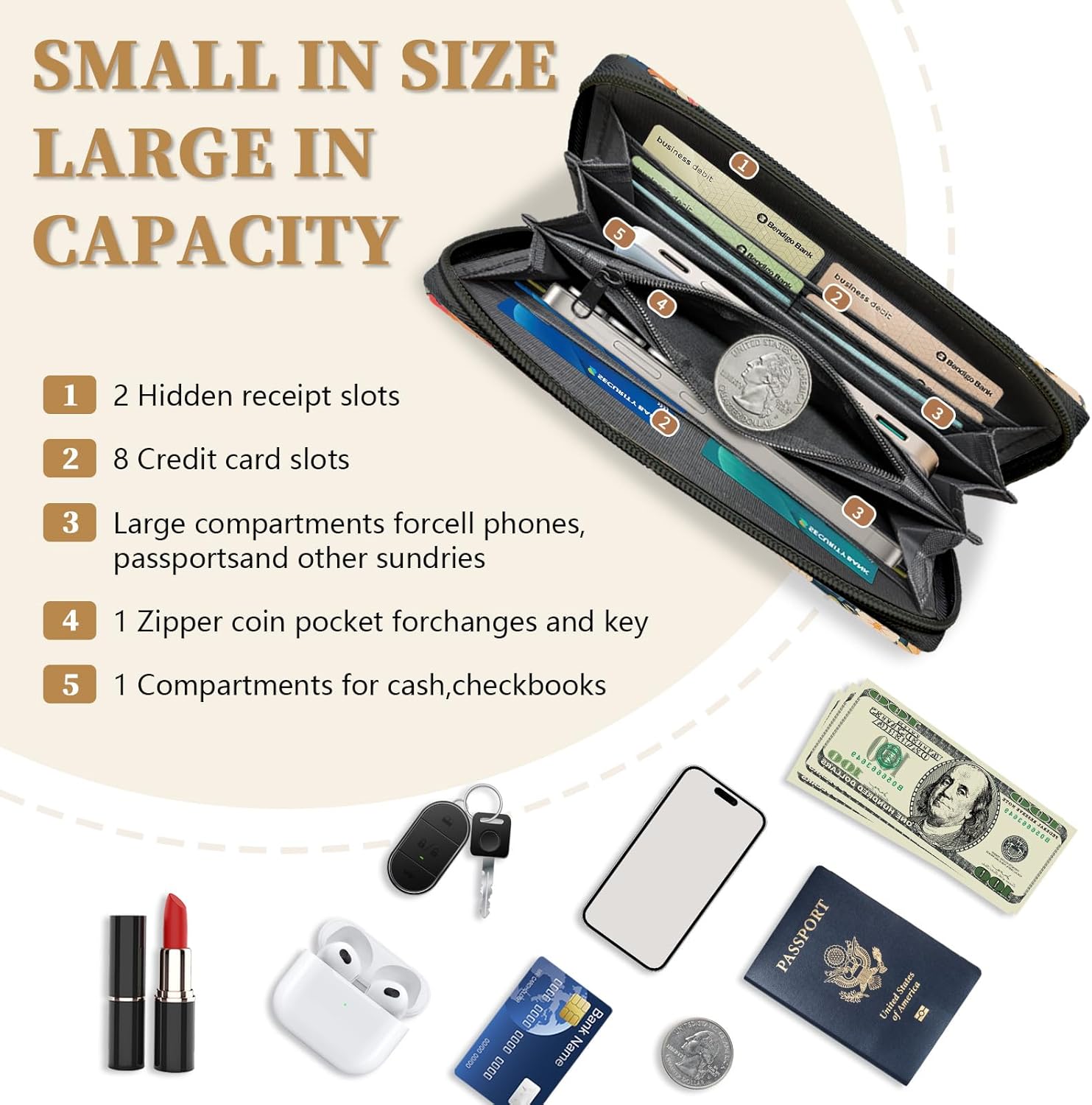 Cat Women Wallet, Black Cat RFID Blocking Credit Card Holder Wallet for Women Wristlet, Cute Ladies Purse with Zip Around Phone Holder, Large Capacity Wallets Hand Strap, Women's Clutch Organizer - Image 3