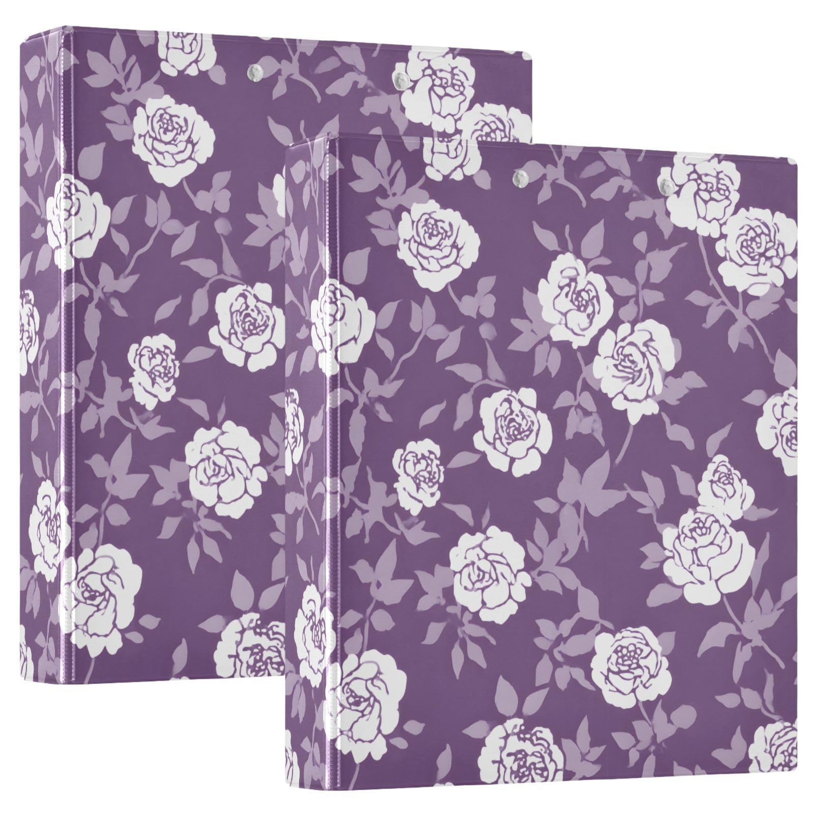 Flower Leaves Purple 3 Ring Binder with 2 Interior Pockets 1.5 inch Binders 3 Ring Heavy Duty Fit 8.5" x 11" Letter Size for Office School, 2 Pack