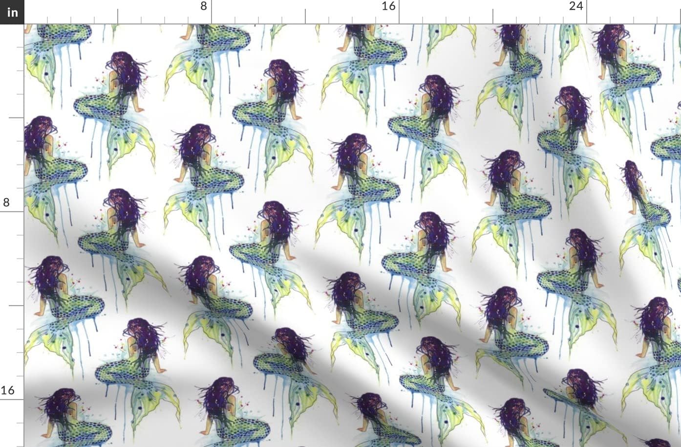 Spoonflower Fabric - Mermaid Watercolor Tail Seaside Girls Room Beach Fantasy Mythical Printed on Organic Cotton Sateen Fabric by The Yard - Sewing Quilting Apparel Home Decor