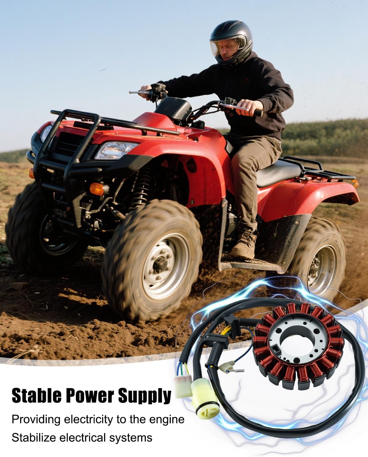 Engine Stator Coil Fit for Honda TRX300 Foreman 2x4 4x4 Big Red 300 FourTrax 300 2x4 4x4 1988-2000 Replace 31120-HC4-004 31120-HC4-014 31120-HC4-003 31120-HC4-750, with Coil Trigger