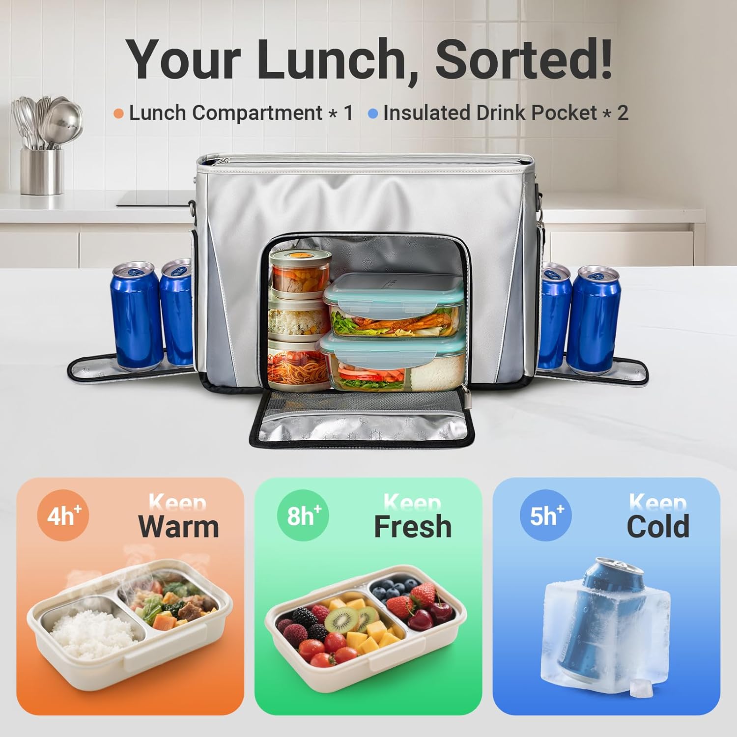 MATEIN Messenger Bag with Lunch Compartment, Large 17 inch Gaming Laptop Bag Crossbody Satchel with USB Port & Cooler, Waterproof Computer Briefcase Shoulder for College Commuting Work - Image 3