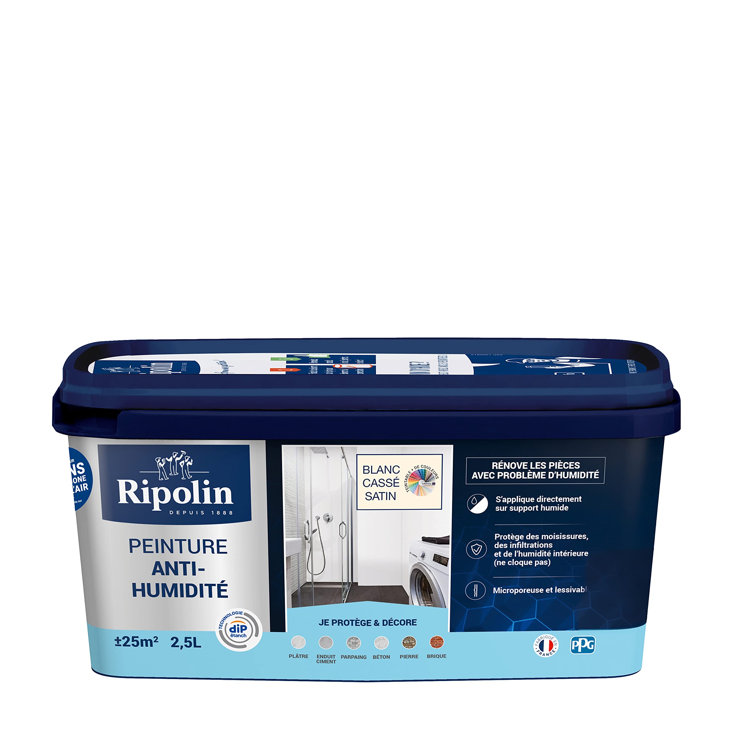 RIPOLIN Peinture Anti-Humidité Lessivable Intérieur Satin Blanc Casse 2,5 L