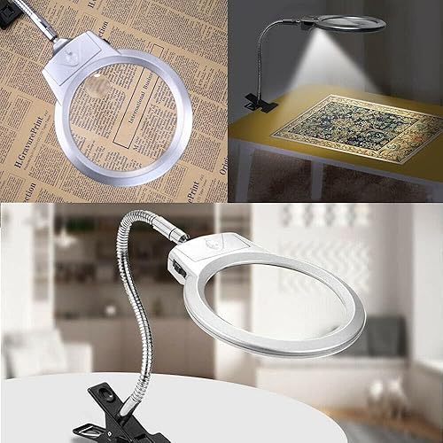 Miniatura 3 de Lámpara iluminada con lente grande, lupa superior de escritorio, abrazadera de lupa con luz LED para leer, pasatiempos, manualidades u otros