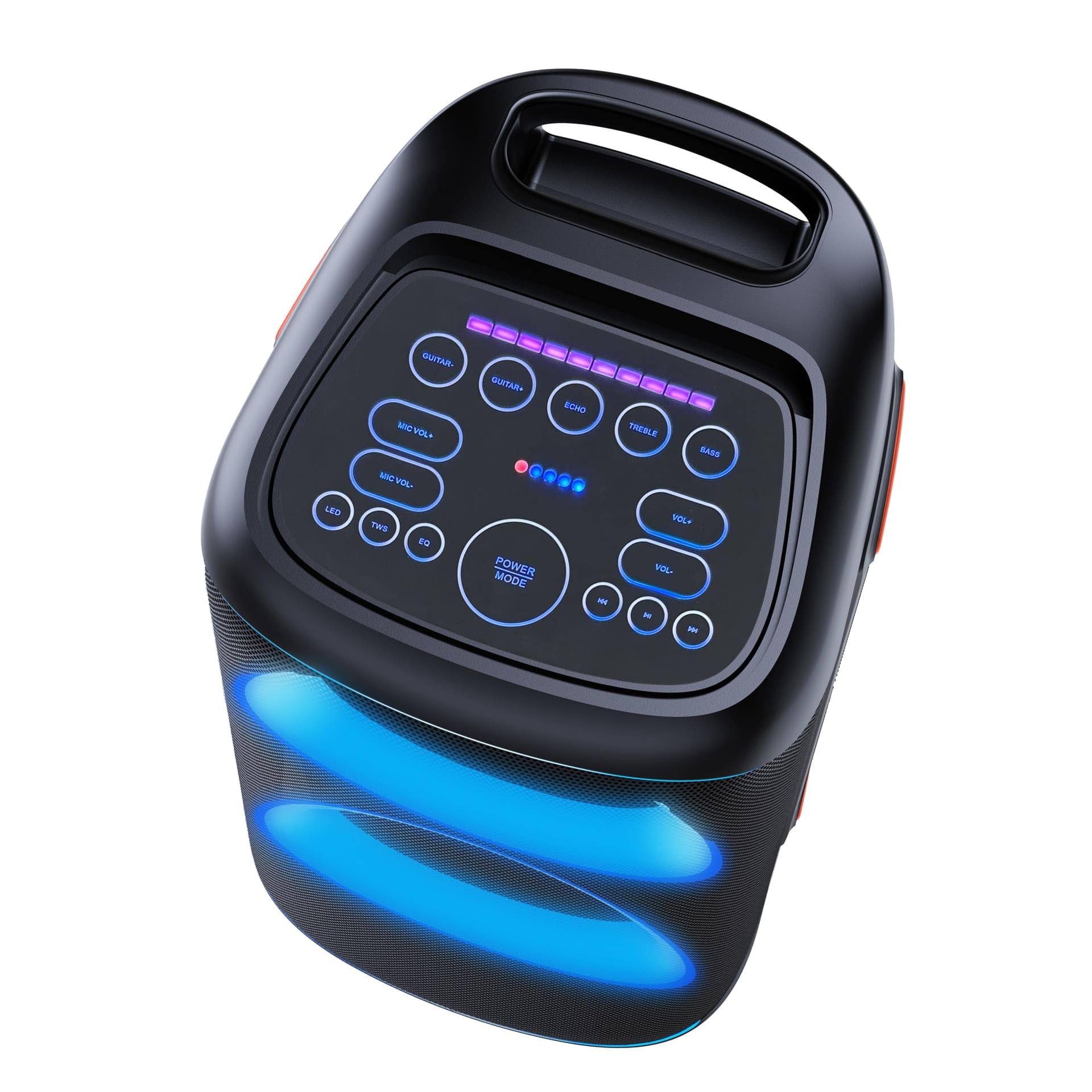 Denver BPS-470 - Bluetooth Party Lautsprecher Groß 2000W mit LED RGB Licht | 2x10 Zoll Woofer, Mikrofon & Fernbedienung, TWS Stereo-Paarung, AUX/USB/MicroSD, IPX4, 6000mAh Akku mit Rollen, 85 cm