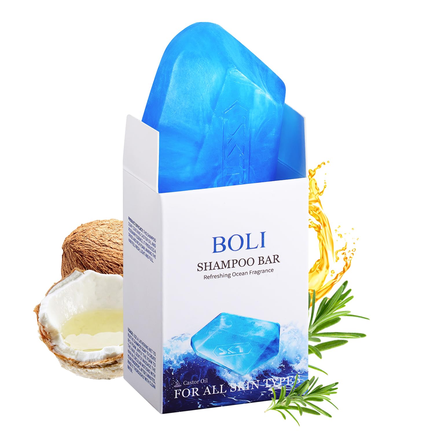 BOLI Castor Oil Hydrating & Moisturizing Shampoo Bar, Blue Deep-Blue