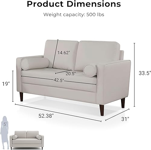 Miniatura 3 de Furniture of America Pansy Sofá tapizado moderno de piel sintética de mediados de siglo, 2 plazas de 52 pulgadas, sofá biplaza con almohadas Bolter,
