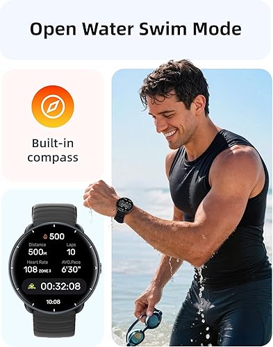 Miniatura 3 de Parsonver Swimming Smart Watch, 5ATM Waterproof for Pool & Open Water, Built-in GPS & Compass, AMOLED Screen Fitness Tracker with 100+ Sports Modes,
