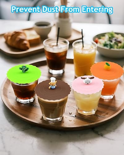 Miniatura 8 de 8 tapas de silicona para tazas, fundas reutilizables de silicona de grado alimenticio, juego de tapas de silicona para el hogar, cocina, oficina,