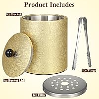 Vista 4 de Cubo de hielo con tapa, 2.8 L, doble pared de acero inoxidable que mantiene el frío durante más tiempo, cubo de hielo dorado aislado con pinza