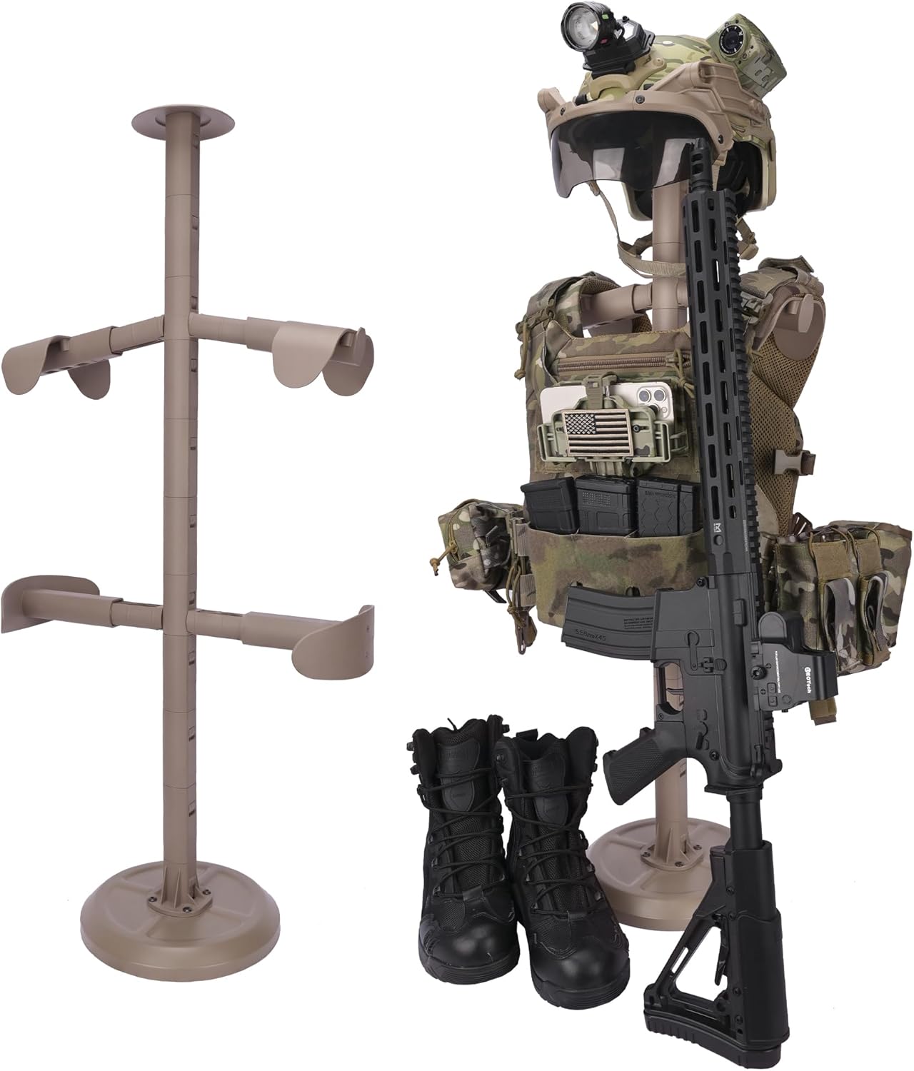 Body Armor Stand, Tabletop Tactical Gear Stand Helmet Vest Belt Display Rack, Adjustable Free-Standing Organizer for Tactical Gear and Police Duty Gear