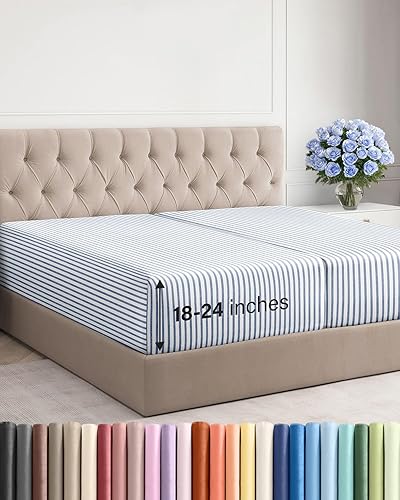 Miniatura 99 de Sábana bajera extra profunda tamaño Queen – Sábana bajera individual de lujo para hotel solamente – Se adapta fácilmente a colchones de 18 a 24