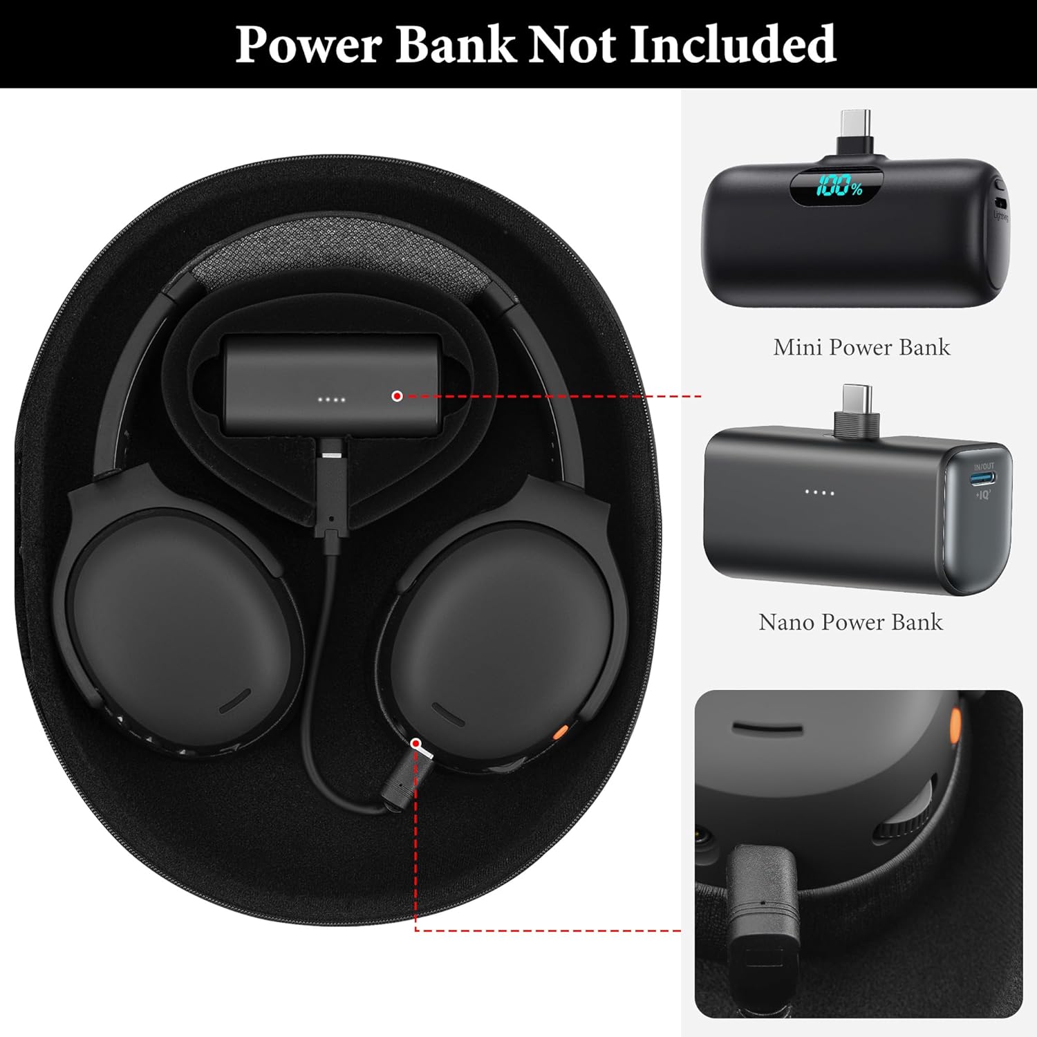 Geekria Elite Charging Headphones Case Compatible with Skullcandy Crusher ANC 2, Hesh ANC/Evo/360 and More, Replacement Hard Shell Travel Carrying Bag (Black) Without Power Bank - Image 2