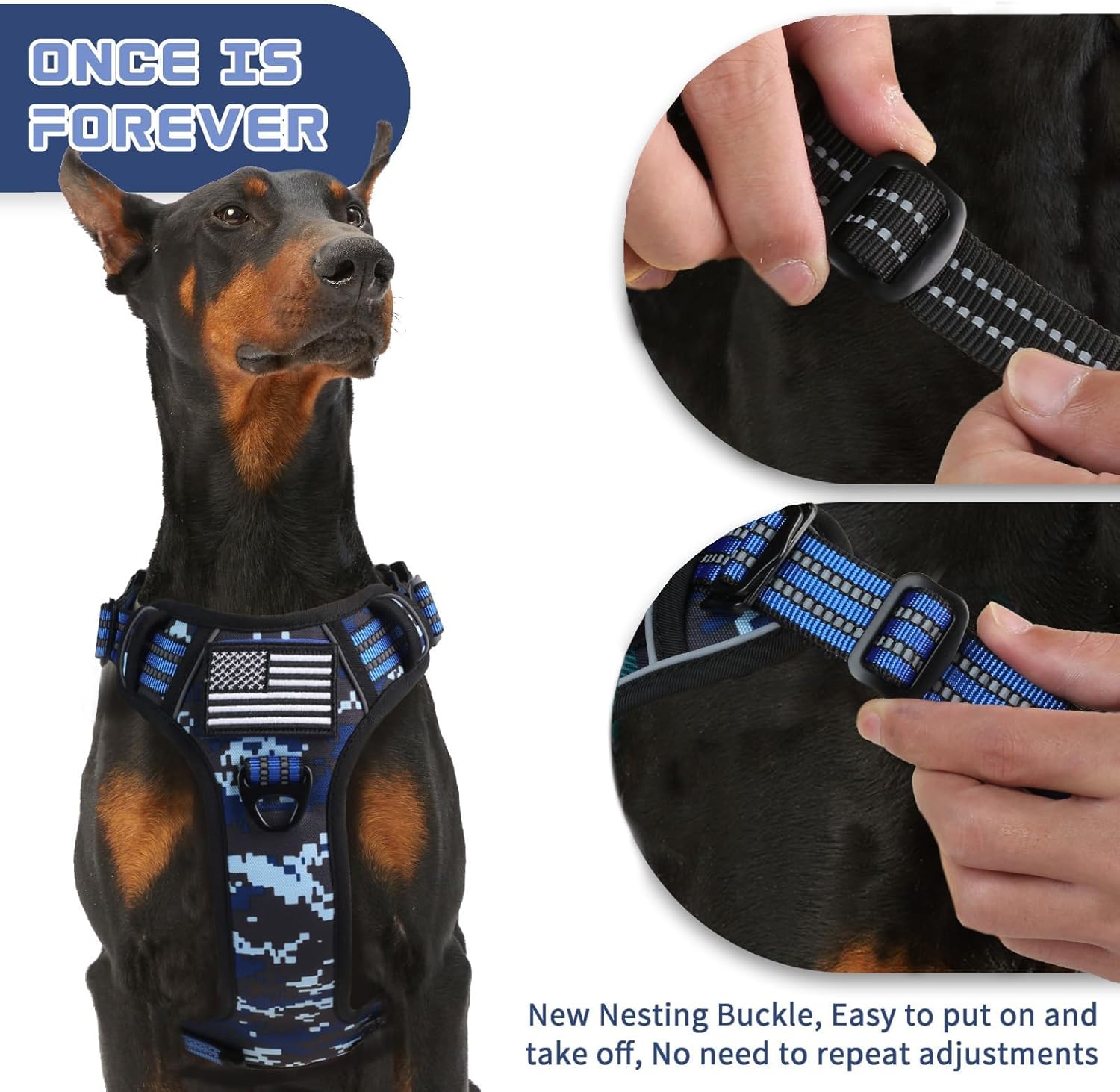 BUMBIN Tactical Dog Harness for Small Dogs No Pull, Famous TIK Tok No Pull Puppy Harness, Fit Smart Reflective Pet Walking Harness for Training, Adjustable Dog Vest Harness with Handle Blue Camo XS BUMBIN Tactical Dog Harness for Small Dogs No Pull, Famous TIK Tok No Pull Puppy Harness, Fit Smart Reflective Pet Walking Harness for Training, Adjustable Dog Vest Harness with Handle Blue Camo XS