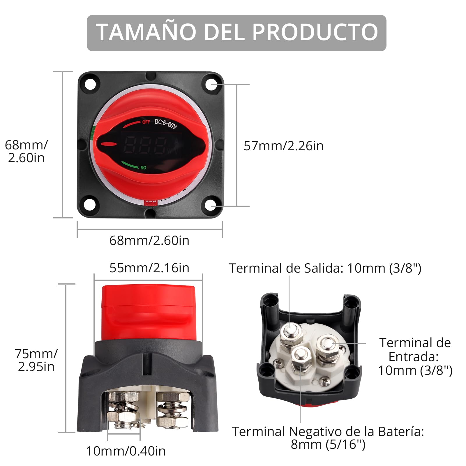 Justech Desconectador de Bateria Coche ON-OFF,5 V-60 V Interruptor de Batería con Pantalla LED para Camión,RV, Caravana,Barco,SUV