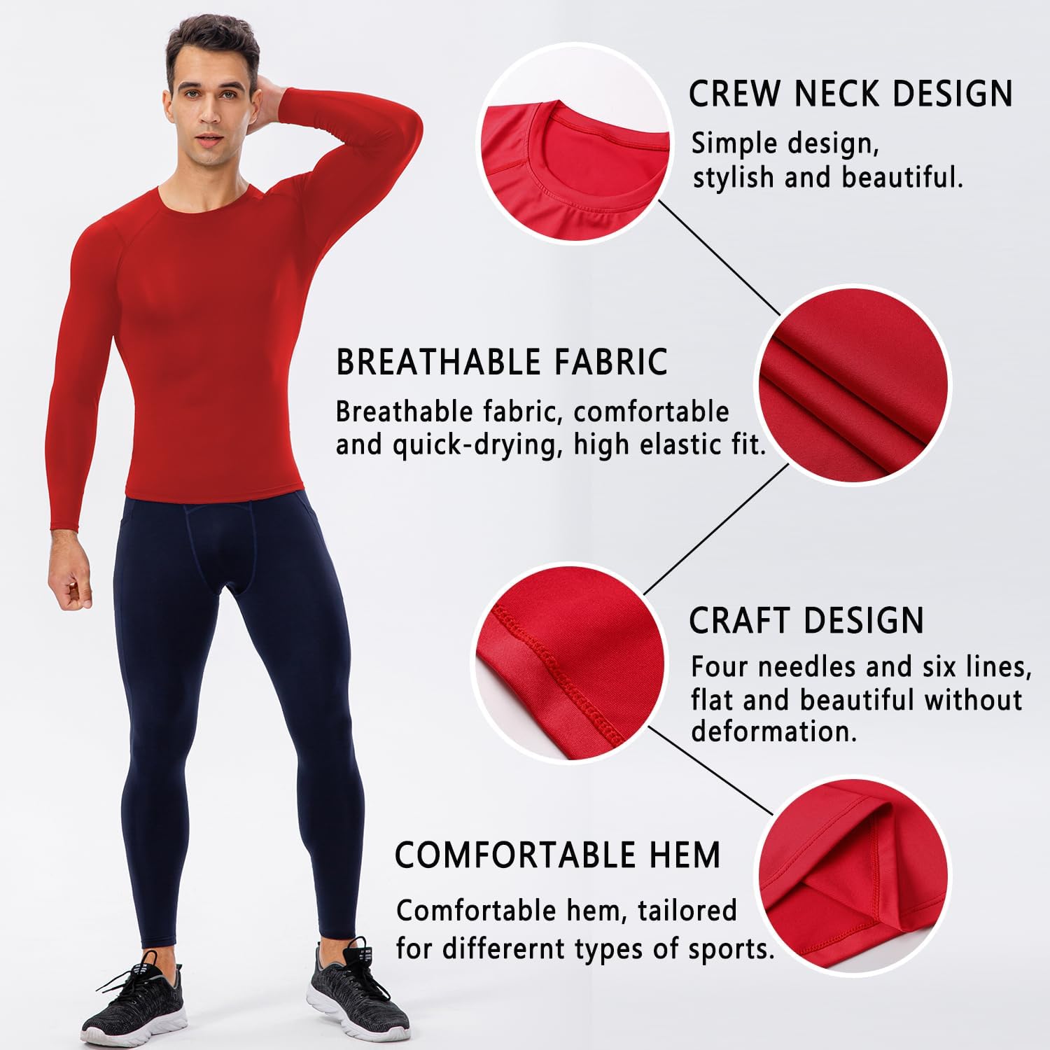 Men's Compression Shirts Long Sleeve Quick Dry Athletic Running T-Shirt Workout Sports Gym Base Layer Tops - Image 2