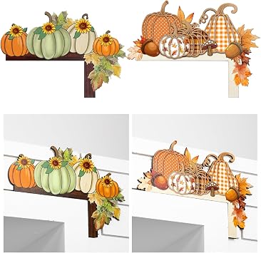 Cinnvoice 2 Pcs Fall Door Corner Decor Pumpkin Door Frame Autumn Decor Thanksgiving Topper Decorations Wooden Pumpkin Ornament for Window Home Office Corner Autumn Harvest Decoration Supplies