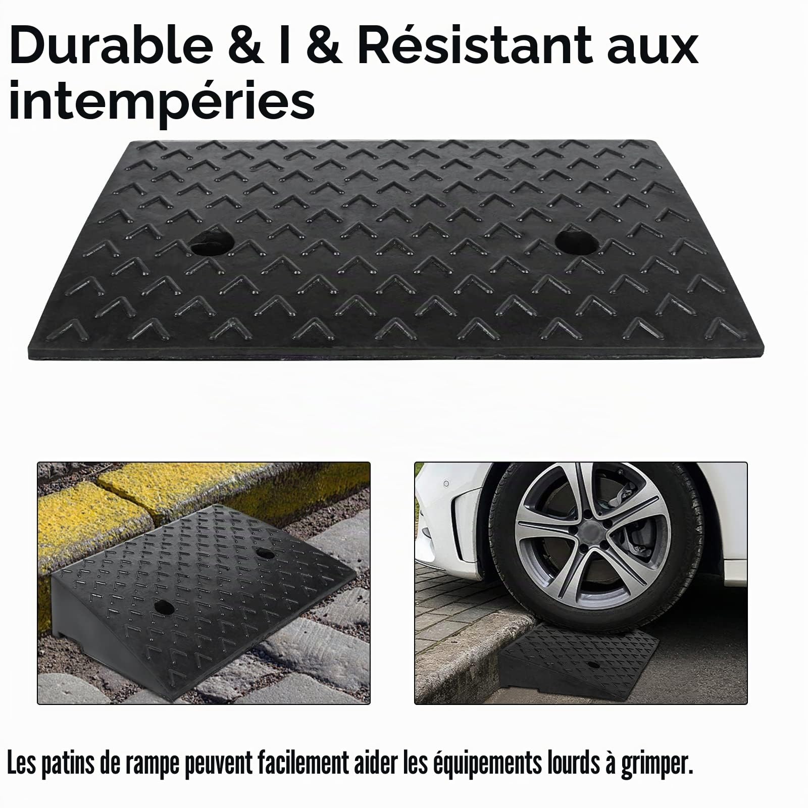 XMTECH Lot de 2 rampes de trottoir en caoutchouc de 10,5 cm de haut - Rampe de trottoir pour fauteuil roulant, rampe de seuil de porte pour voiture, moto, fauteuil roulant, déambulateur